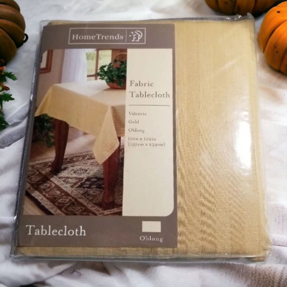 Home Trends Valencia Gold Oblong Tablecloth 60x102 Cotton Blend Sealed NWOT